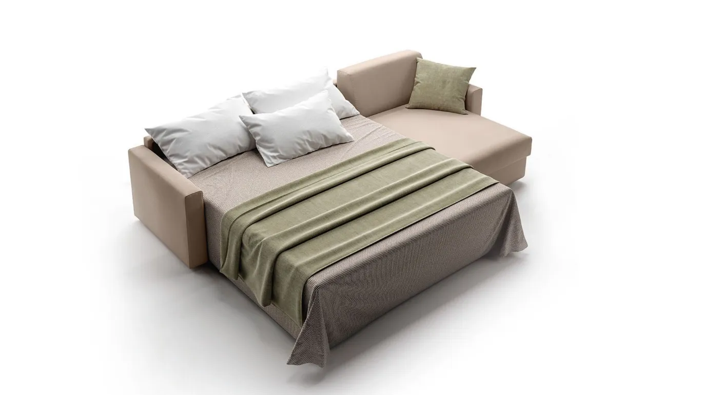 Terence sofa bed with peninsula and storage container.