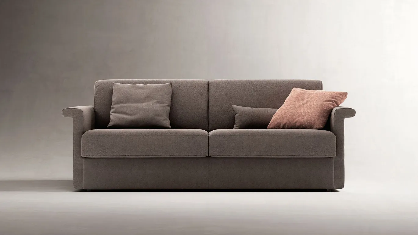 Titus sofa bed with pillow storage compartment.