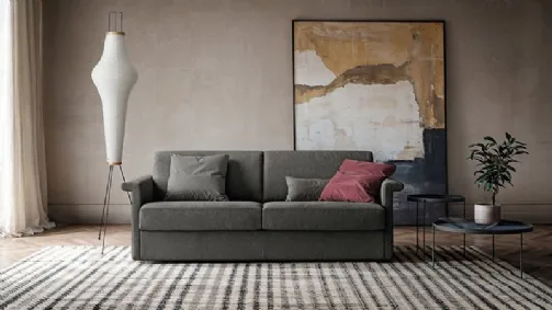 grey sofa bed with shaped armrest