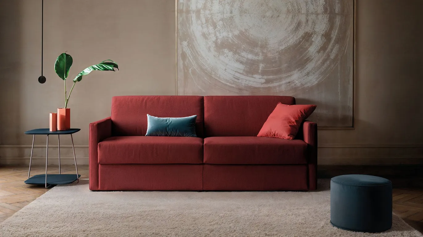 Translate the sentence into English: Trent modern red sofa bed